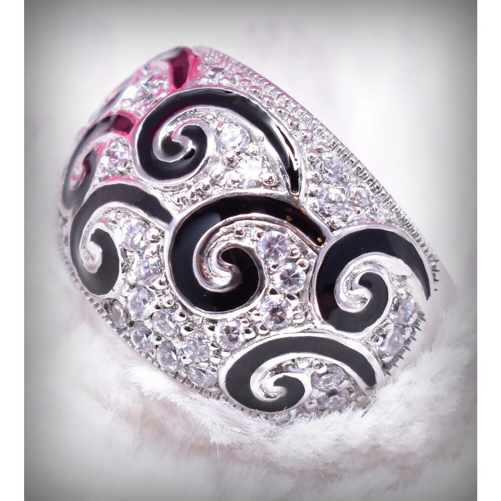 CWE Charles Winston Cubic Zirconia Enamel Swirl Sterling Silver Ring Sz 6.5